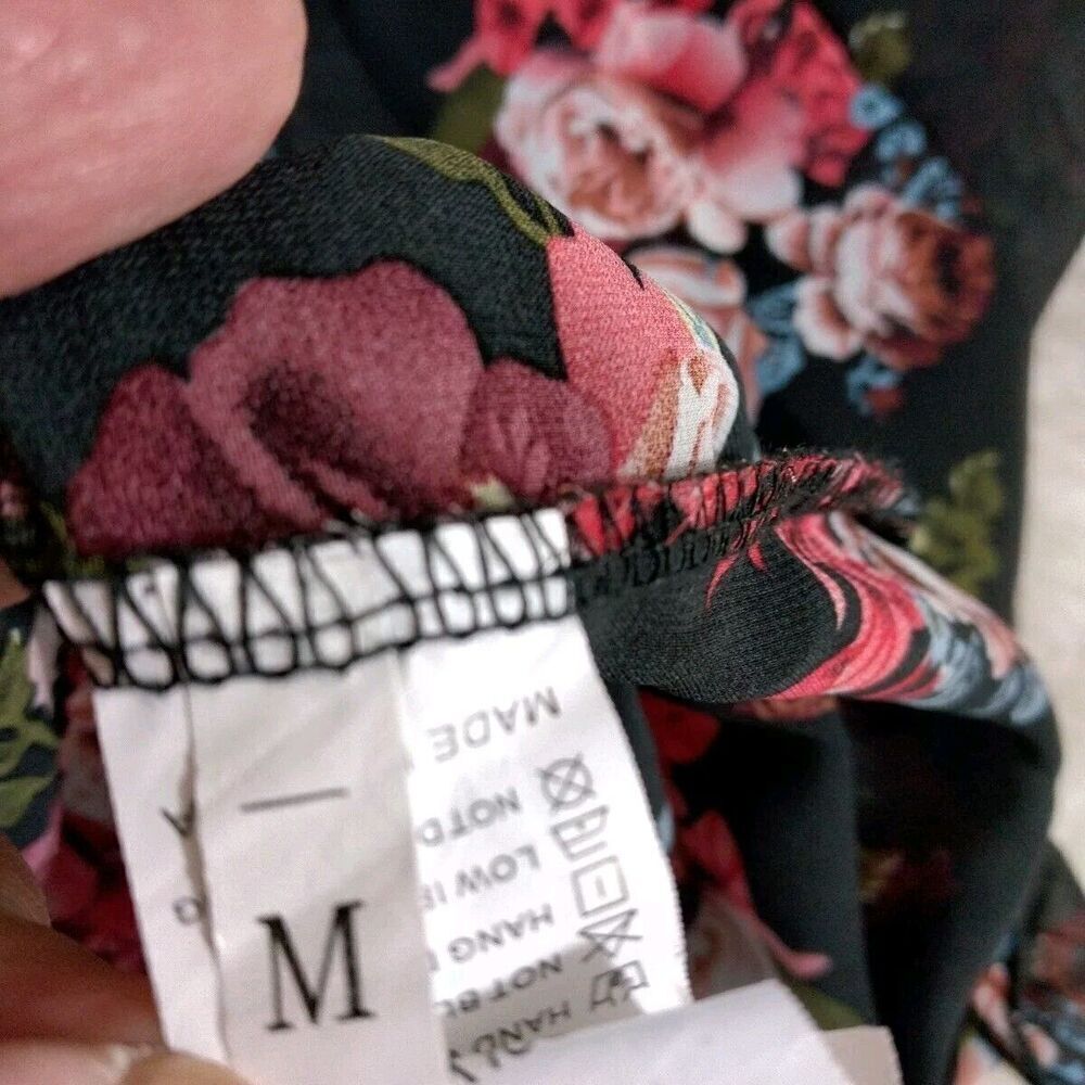 Womens Kimono Size Med Open Cardigan Sheer Cover Up Black Red Floral Mid Length - Picture 4 of 4
